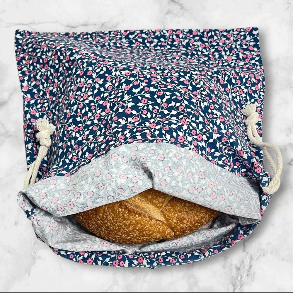 Floral Linen Cotton Bread Bag, Handmade Reusable Sourdough Bread Keeper Bag